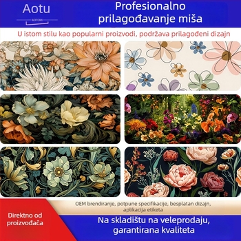 Podloga za miša za tipkovnicu s cvjetnim dizajnom, vrh s zaključnim rubom, velika, debela, otporna na mrlje, od prirodnog kaučuka; moguć ispis logotipa, prilagodba uzorka