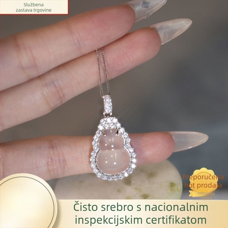 Ogrlica od 999 srebra, ručno izrađena, geometrijski oblik, privjesak od 18K zlata, box lanac