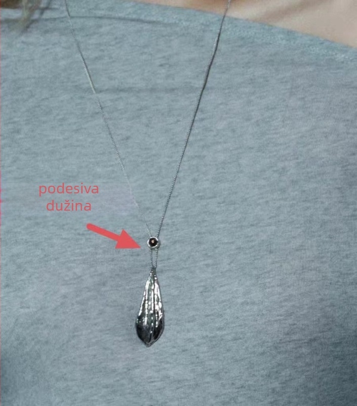 Ogrlica Amulet serije, dugi listić privjesak, dvostruko zlatno i srebrno premaz, jednostavan i svestran dizajn, privjesak od mesinga s premazom 18K zlato/srebro, tigrovo oko i citrin, običan lanac, duljina 55+5 cm, težina 20 g