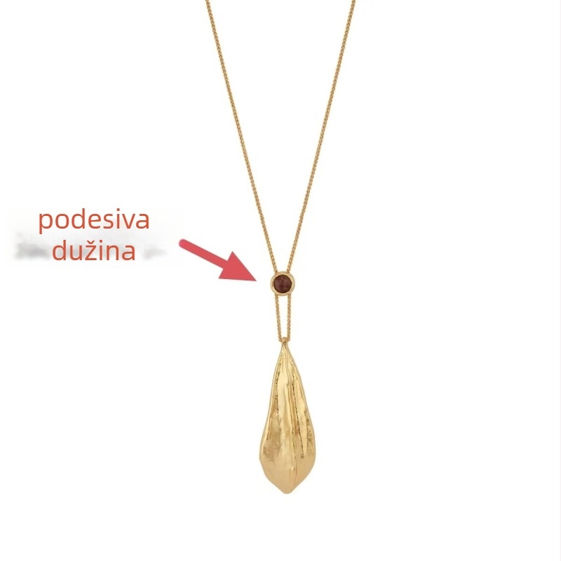 Ogrlica Amulet serije, dugi listić privjesak, dvostruko zlatno i srebrno premaz, jednostavan i svestran dizajn, privjesak od mesinga s premazom 18K zlato/srebro, tigrovo oko i citrin, običan lanac, duljina 55+5 cm, težina 20 g