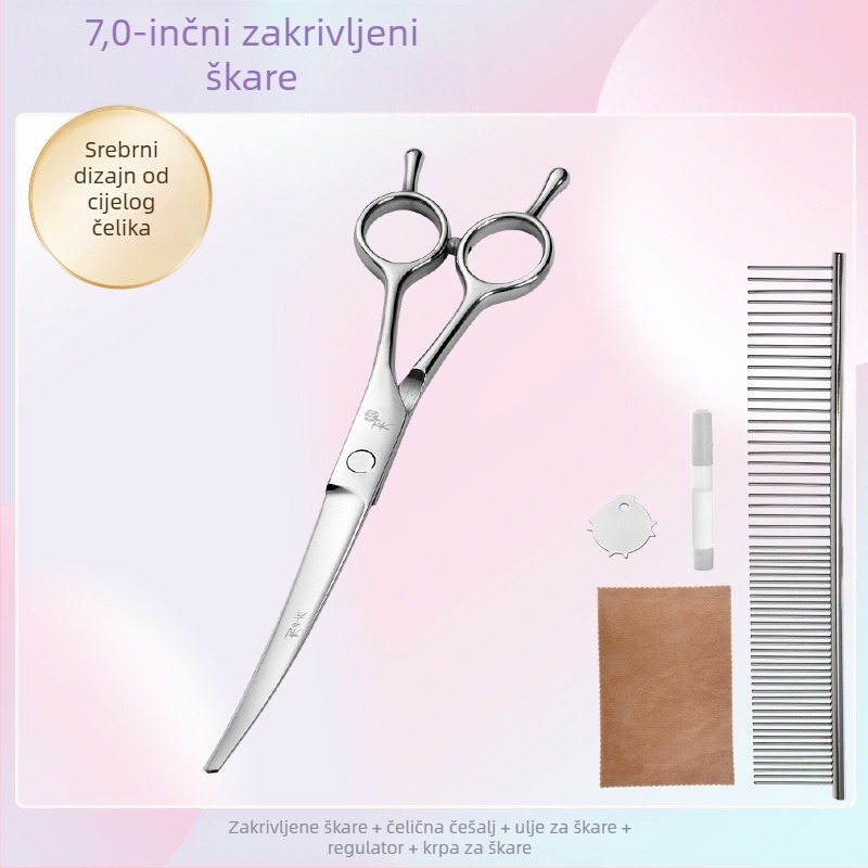 Zakrivljene škare za njegu pasa – set za šišanje i oblikovanje dlake