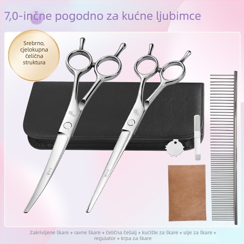 Zakrivljene škare za njegu pasa – set za šišanje i oblikovanje dlake