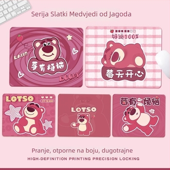Podloga za miš Strawberry Bear - protuklizna, prirodna guma, jednostranična, otisak termičkim prijenosom, prilagodljiva slikama