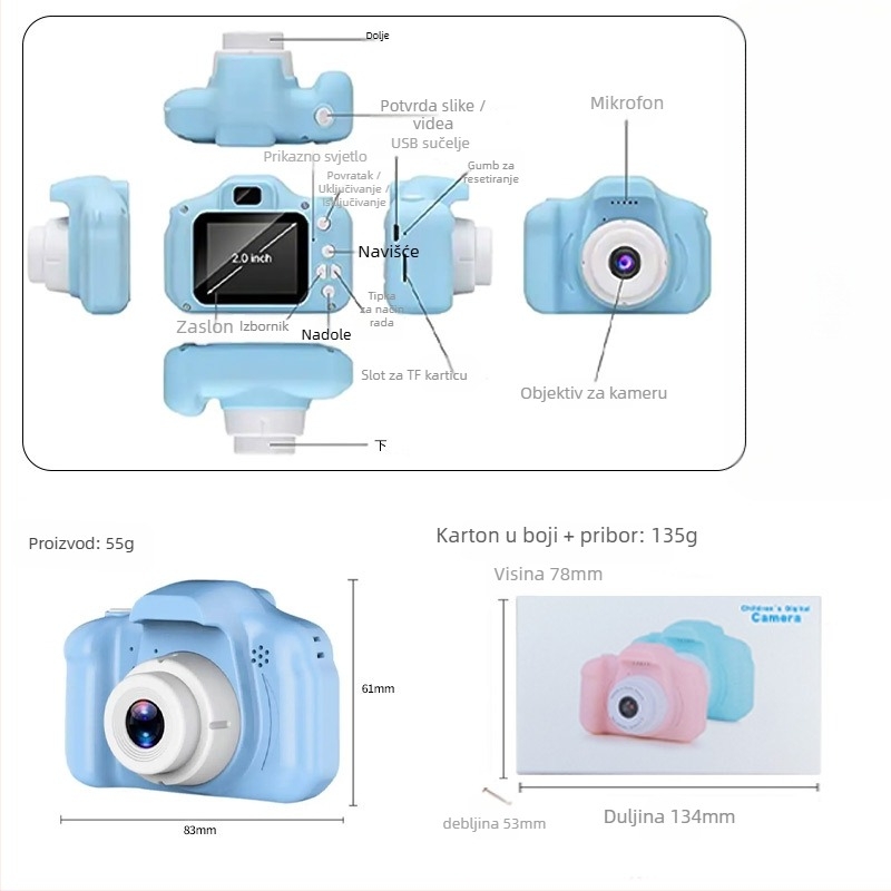 X2 Djeca Digitalna Kamera - 1-5 MP, TF kartica, trajanje baterije 1-3 sata, Fotografije i Video