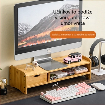 Dvostupanjski bambus monitor stalak sa stolnom policom za pohranu, vijčani sustav montaže