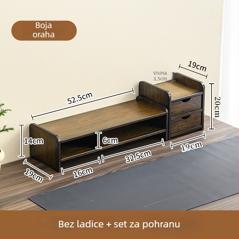 Dvostupanjski bambus monitor stalak sa stolnom policom za pohranu, vijčani sustav montaže
