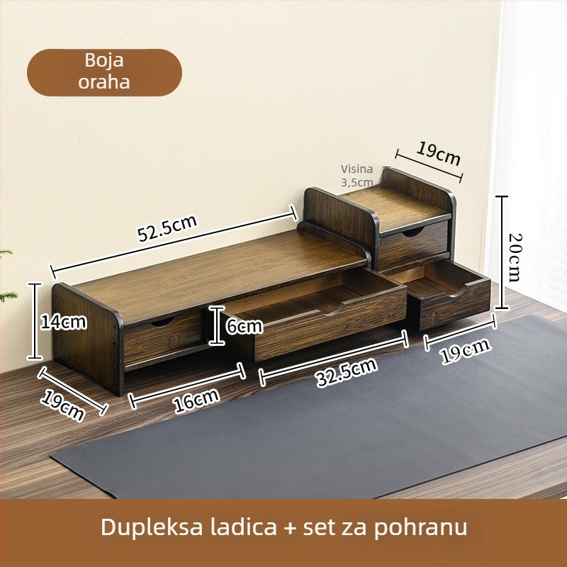 Dvostupanjski bambus monitor stalak sa stolnom policom za pohranu, vijčani sustav montaže