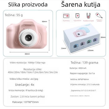 Dječja digitalna kamera X2 s 2-inčnim LCD zaslonom, 1–5 MP, TF kartica, ABS+PC kućište