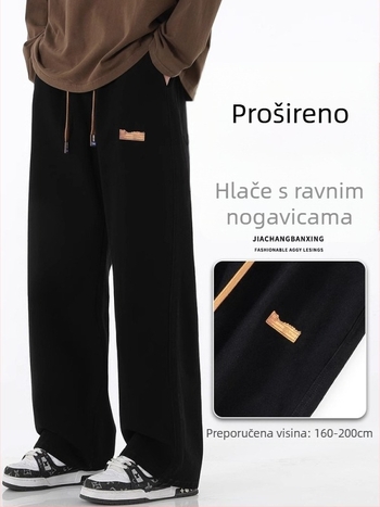 Muške traperice od denima s visokim strukom i vezanjem špage, ravni kroj, hip-hop casual stil, s patch detaljima, 70% pamuka