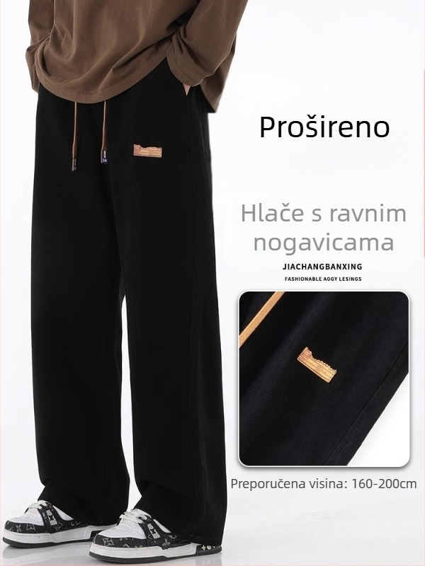 Muške traperice od denima s visokim strukom i vezanjem špage, ravni kroj, hip-hop casual stil, s patch detaljima, 70% pamuka