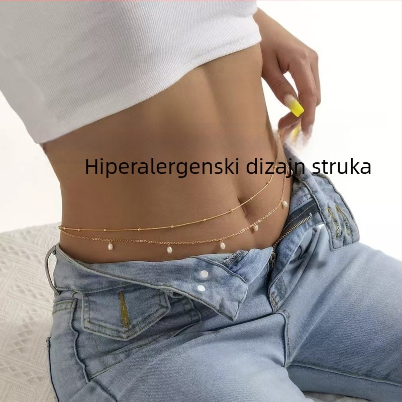 Lanac za struk s perlama, zvjezdastog oblika, dvostruki sloj, srebro 925