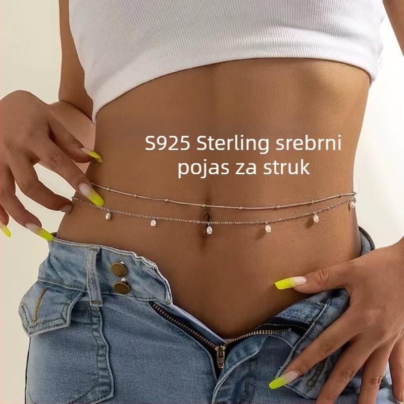 Lanac za struk s perlama, zvjezdastog oblika, dvostruki sloj, srebro 925