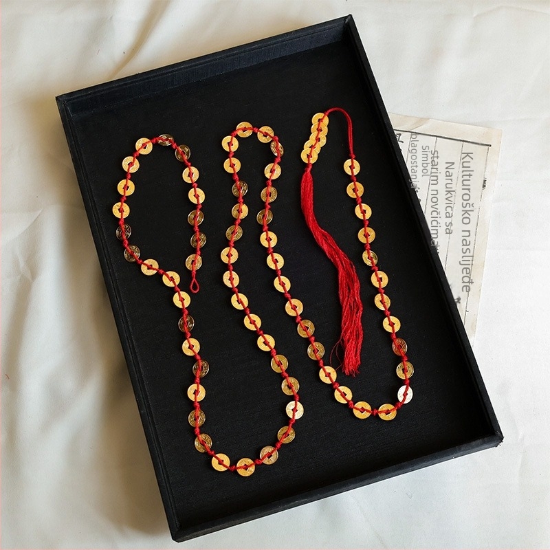 Hanfu pojas lanac s bakrenim novčićima i resicama, ručno izrađeno, miješani materijali, unisex etnički stil