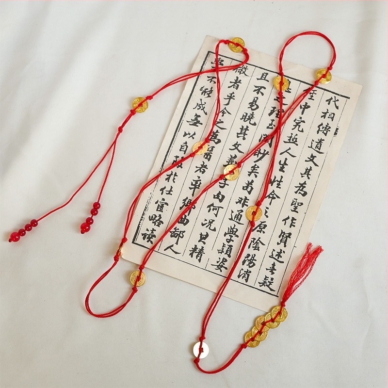 Hanfu pojas lanac s bakrenim novčićima i resicama, ručno izrađeno, miješani materijali, unisex etnički stil