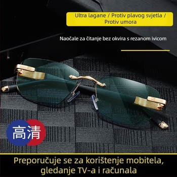 Nove bezokvirne modne naočale za čitanje i sunčane naočale za starije osobe, dijamantni uzorak, metalni okvir, visoka rezolucija zaštita od plave svjetlosti