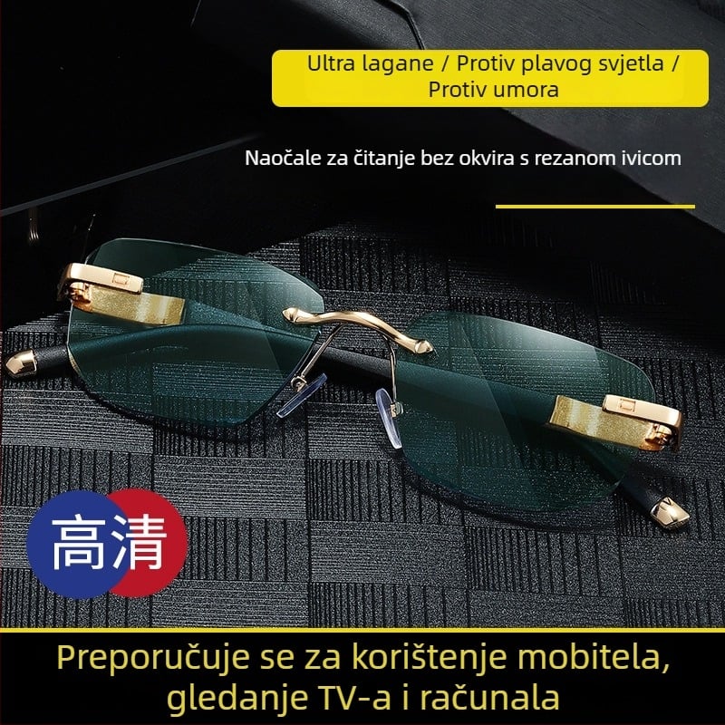 Nove bezokvirne modne naočale za čitanje i sunčane naočale za starije osobe, dijamantni uzorak, metalni okvir, visoka rezolucija zaštita od plave svjetlosti