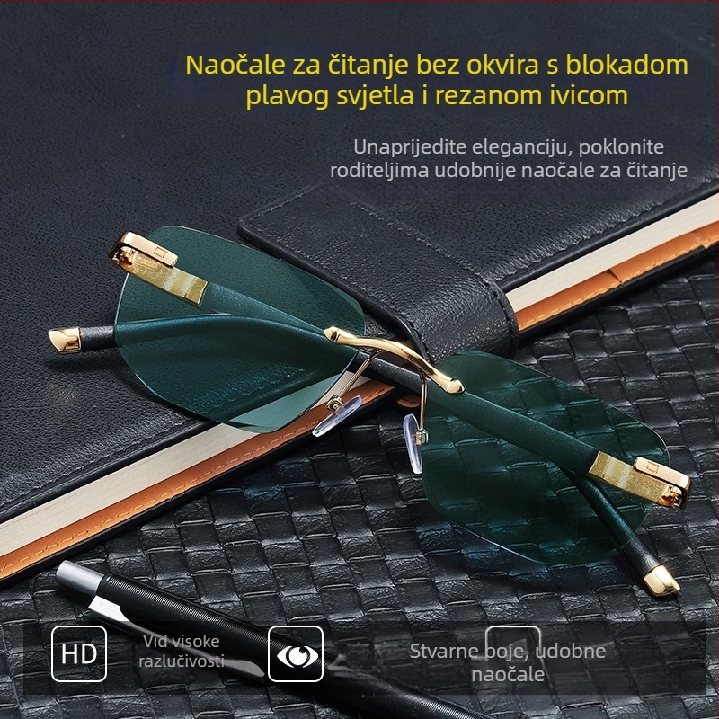 Nove bezokvirne modne naočale za čitanje i sunčane naočale za starije osobe, dijamantni uzorak, metalni okvir, visoka rezolucija zaštita od plave svjetlosti