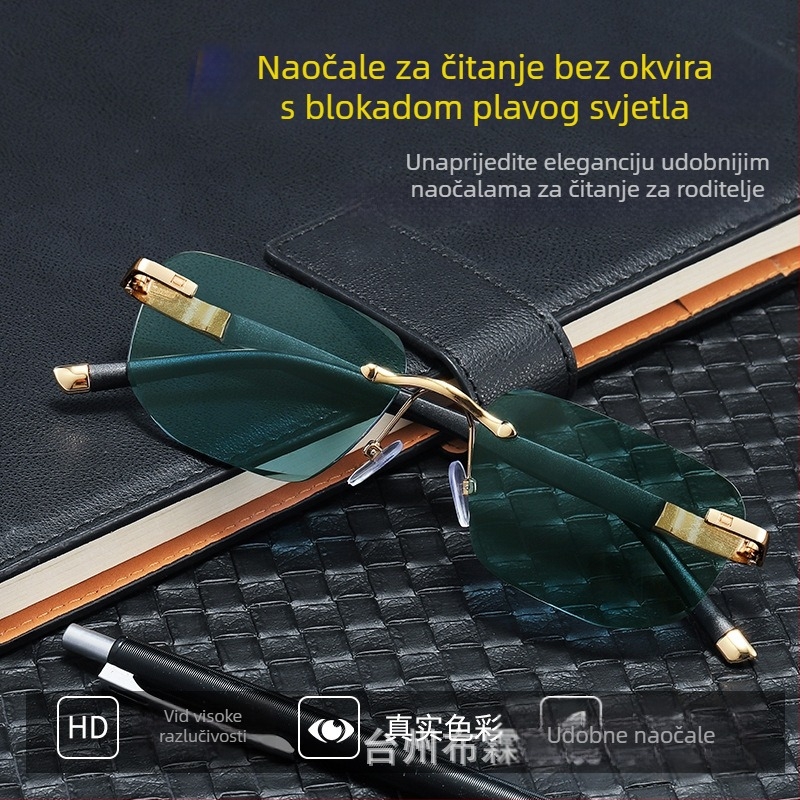 Nove bezokvirne modne naočale za čitanje i sunčane naočale za starije osobe, dijamantni uzorak, metalni okvir, visoka rezolucija zaštita od plave svjetlosti