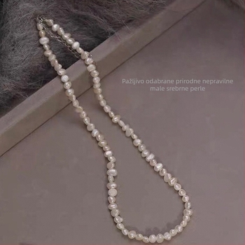 Nakit za ključnu kost s dvostruko sloje Baroknih bisera, lanac bisera, prirodne sladkovodne bisere, privjesak: sladkovodna bisera, težina 10 g