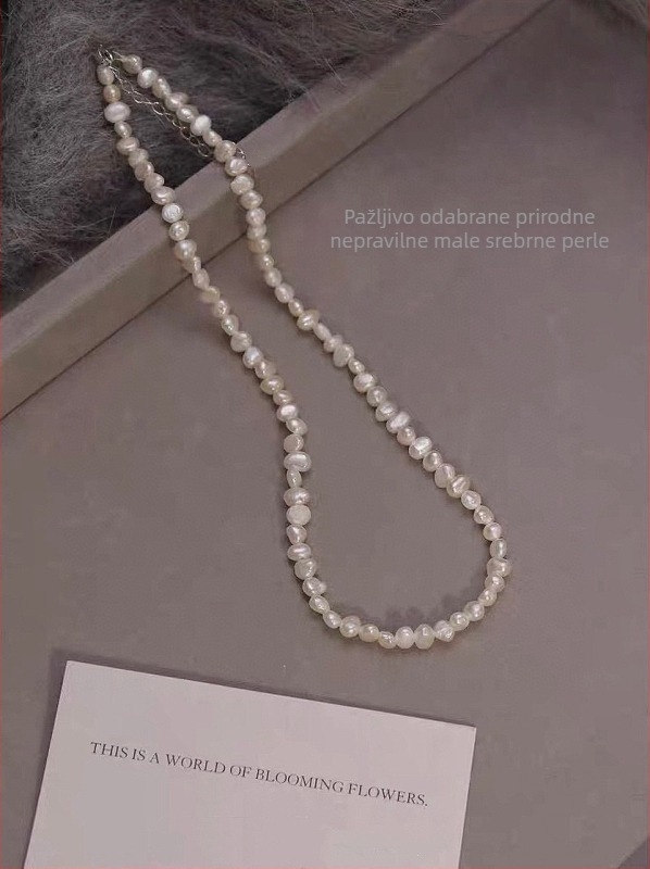 Nakit za ključnu kost s dvostruko sloje Baroknih bisera, lanac bisera, prirodne sladkovodne bisere, privjesak: sladkovodna bisera, težina 10 g