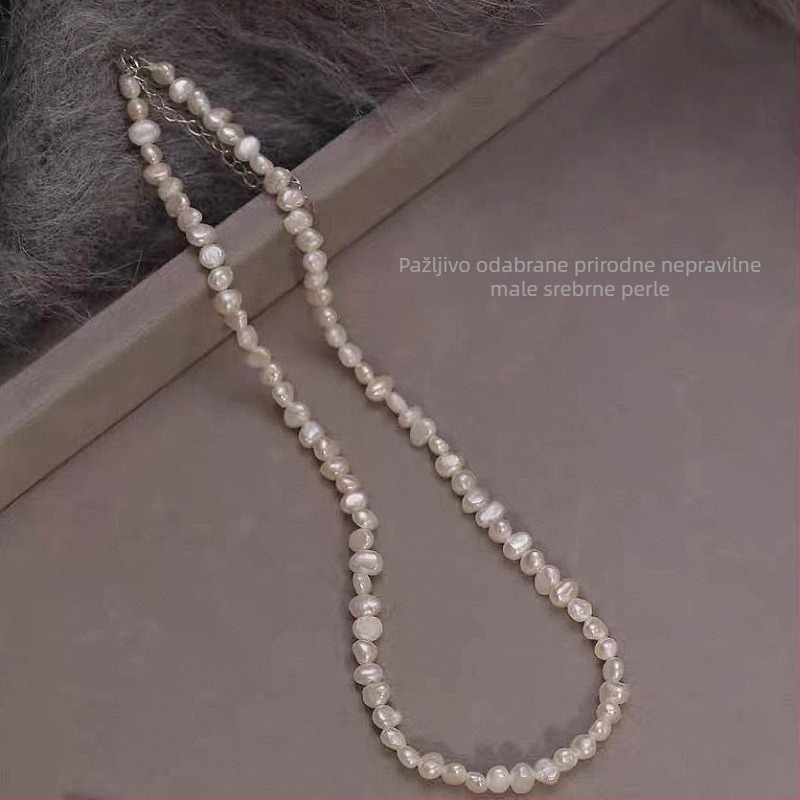 Nakit za ključnu kost s dvostruko sloje Baroknih bisera, lanac bisera, prirodne sladkovodne bisere, privjesak: sladkovodna bisera, težina 10 g