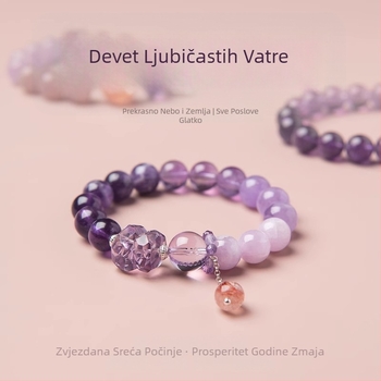 Narukvica od ametistnog kristala za žene, Geometrijski dizajn, Godina zmaja, Polirani završetak