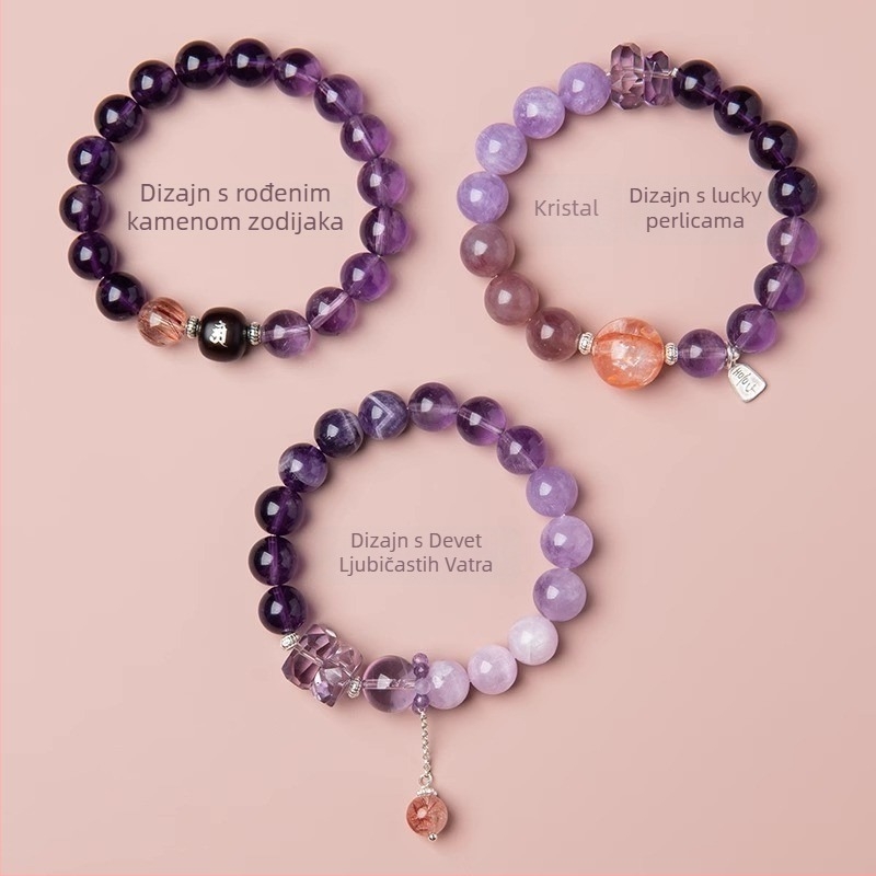 Narukvica od ametistnog kristala za žene, Geometrijski dizajn, Godina zmaja, Polirani završetak