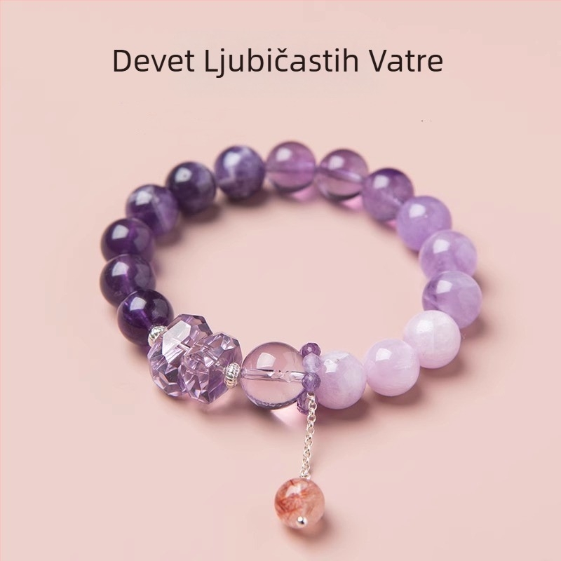 Narukvica od ametistnog kristala za žene, Geometrijski dizajn, Godina zmaja, Polirani završetak