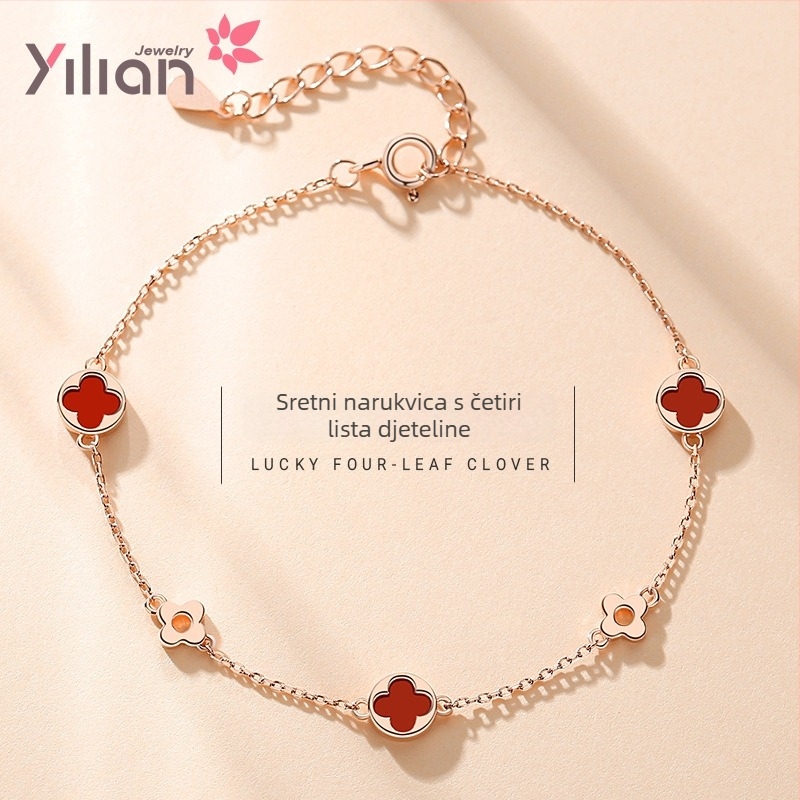 Narukvica S925 s četverolisnim djetelinom, srebro, elektroplatiranje, korejski stil, broj proizvodnje AB1002056-B