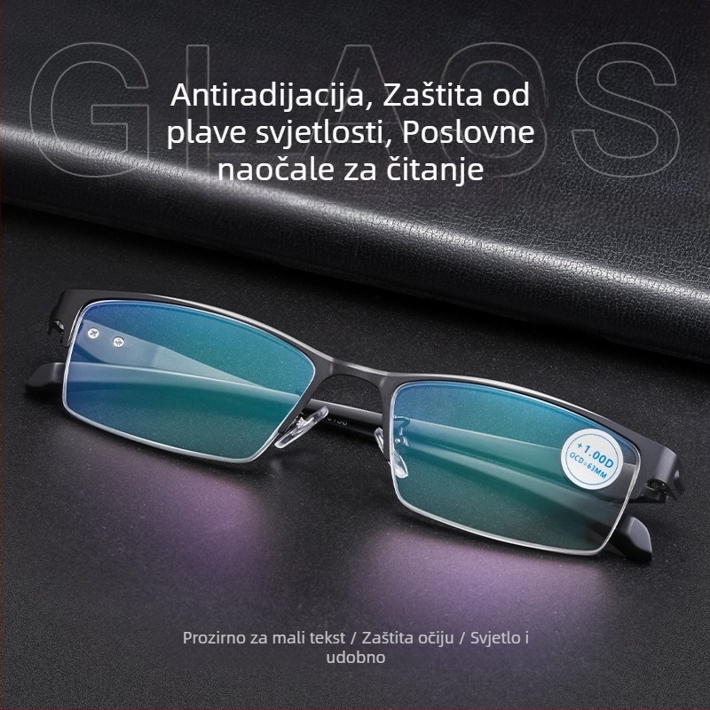 Voxan naočale za čitanje, zaštita od plavog svjetla, leće od smole s asferičnim lećama, polurama okvir od legure, model 66071-1/66085-1