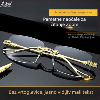 Naočale za čitanje bez okvira s automatskim podešavanjem, raspon dioptrija 100–700, leće od smole
