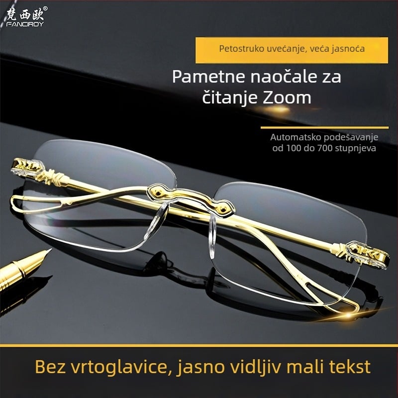 Naočale za čitanje bez okvira s automatskim podešavanjem, raspon dioptrija 100–700, leće od smole