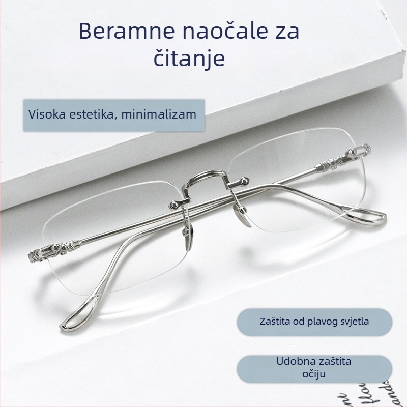 Naočale za čitanje bez okvira s automatskim podešavanjem, raspon dioptrija 100–700, leće od smole