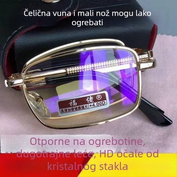 Sklopive naočale za čitanje s kristalnim staklima lećama, zaštita od plavog svjetla, bez okvira, kvadratni stil, Proljeće 2024