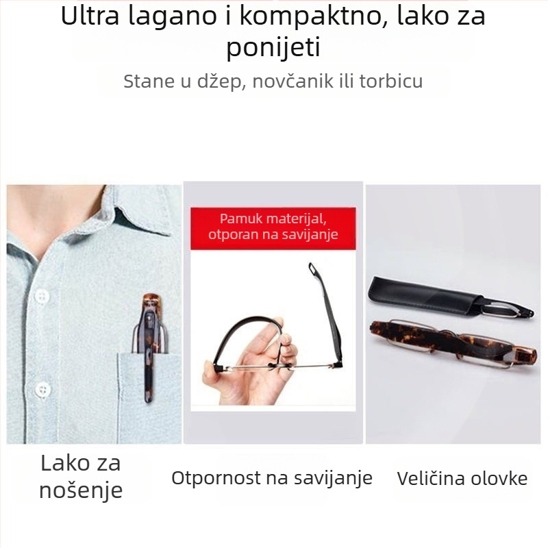 Sklopive čitavice bez okvira s rotirajućim ultra laganim lećama – akrilne leće, kvadratni oblik, pogodne za kružno lice, okvir od aluminijsko-magnezijske legure i TR90, izlazi jesen 2022