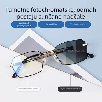 Yuxuan Bezramne naočale za čitanje s PC lećama, daleko i blizu, polygonalni oblik leća, okvir TR+metala