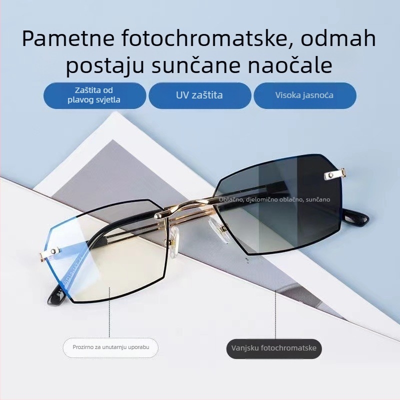 Yuxuan Bezramne naočale za čitanje s PC lećama, daleko i blizu, polygonalni oblik leća, okvir TR+metala