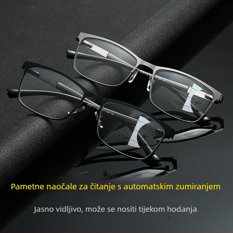 Naočale za čitanje s multifokalnim progresivnim lećama, zaštita od plave svjetlosti, dvostruka upotreba daleko i blizu, automatsko zumiranje, metalni okvir