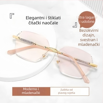 Naočale za čitanje bez okvira, metalni okvir, AC leće, zaštita od plavog svjetla, UV zaštita