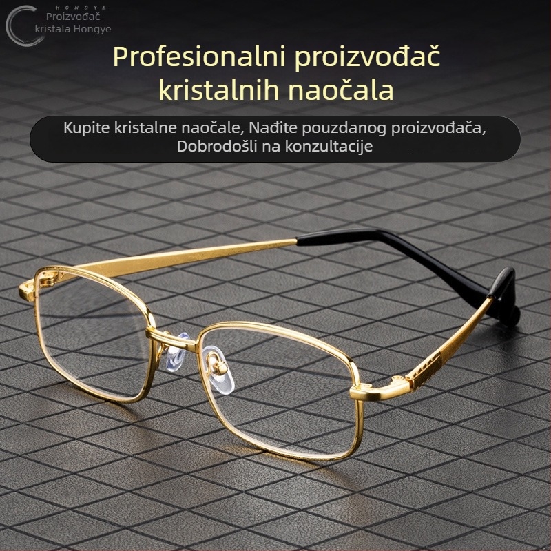Naočale za čitanje LQ6052, okvir od titanijeve legure, kristalne leće, kvadratnog oblika