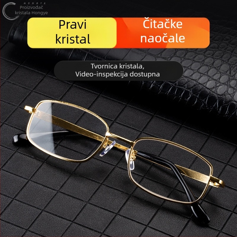Naočale za čitanje LQ6052, okvir od titanijeve legure, kristalne leće, kvadratnog oblika