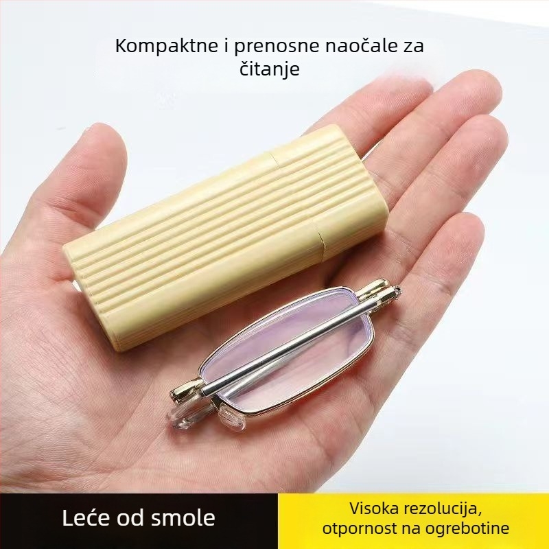 Naočale za čitanje s zaštitom od plavog svjetla i UV, kristalne leće, metalni okvir punog obujma, sklopive, kompaktne