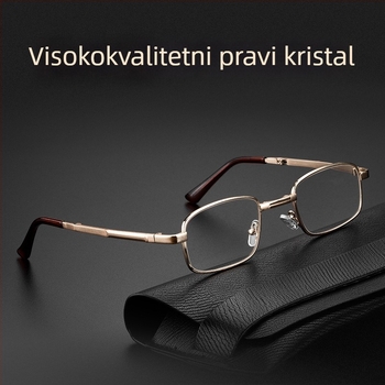 Naočale za čitanje – kristalne leće, asferične, otporne na udarce; komplet metalno kućište; kvadratni oblik; pogodne za duga lica