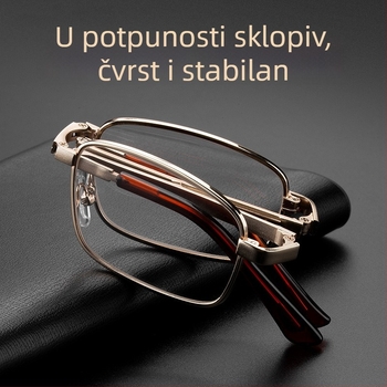 Naočale za čitanje – kristalne leće, asferične, otporne na udarce; komplet metalno kućište; kvadratni oblik; pogodne za duga lica