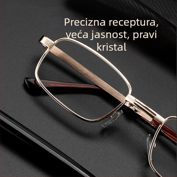 Naočale za čitanje – kristalne leće, asferične, otporne na udarce; komplet metalno kućište; kvadratni oblik; pogodne za duga lica