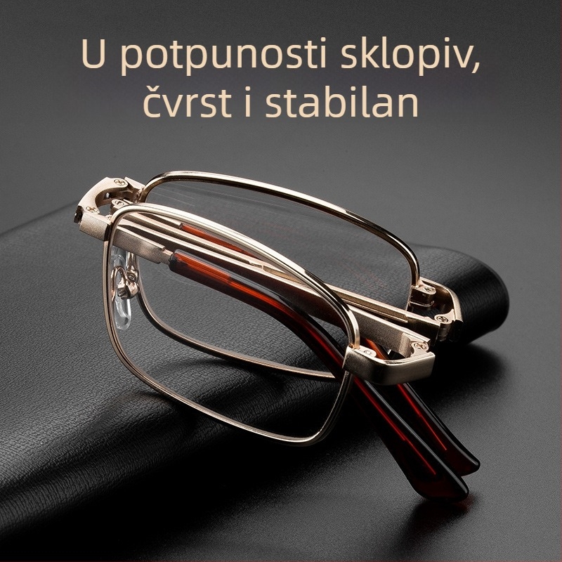 Naočale za čitanje – kristalne leće, asferične, otporne na udarce; komplet metalno kućište; kvadratni oblik; pogodne za duga lica