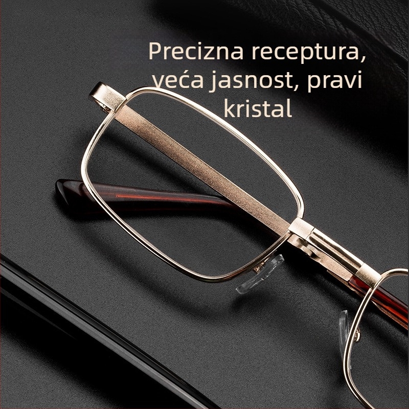 Naočale za čitanje – kristalne leće, asferične, otporne na udarce; komplet metalno kućište; kvadratni oblik; pogodne za duga lica