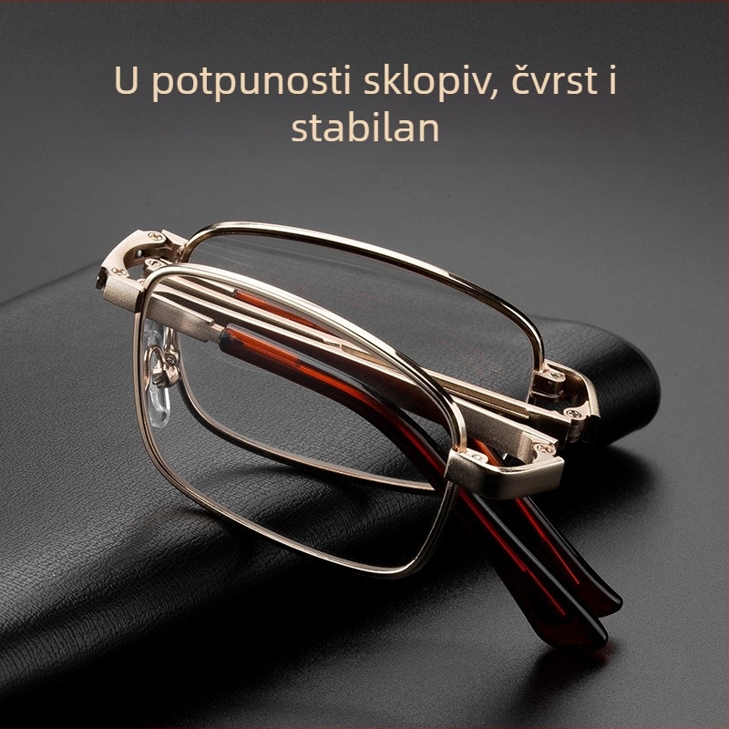 Naočale za čitanje – kristalne leće, asferične, otporne na udarce; komplet metalno kućište; kvadratni oblik; pogodne za duga lica