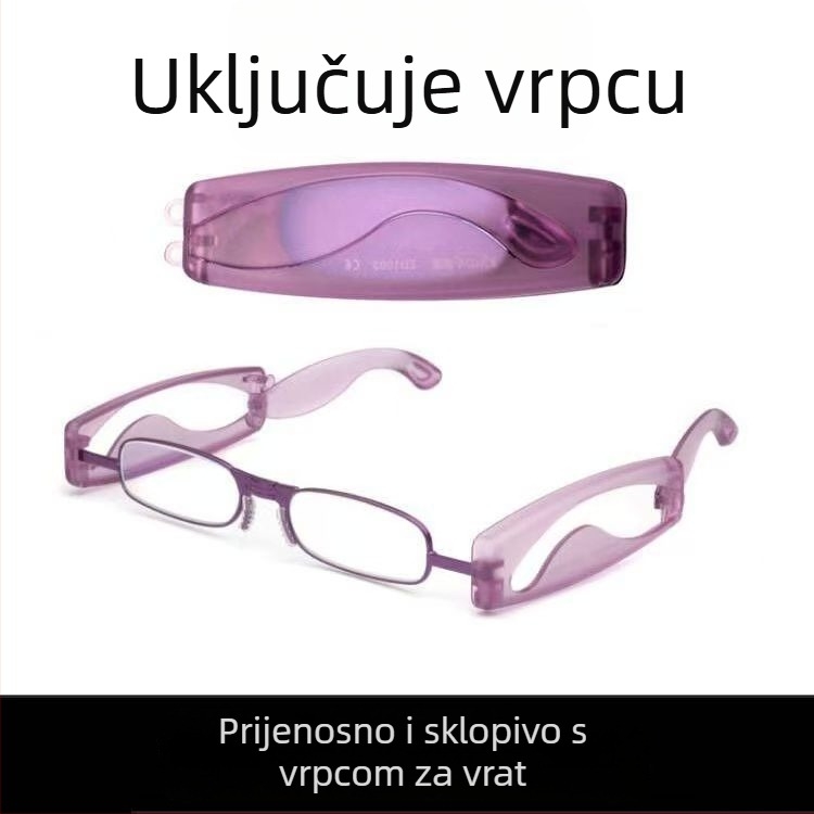 Naočale za čitanje, sklopne oko vrata, zaštita od plave svjetlosti, kompletni okvir, metalni okvir