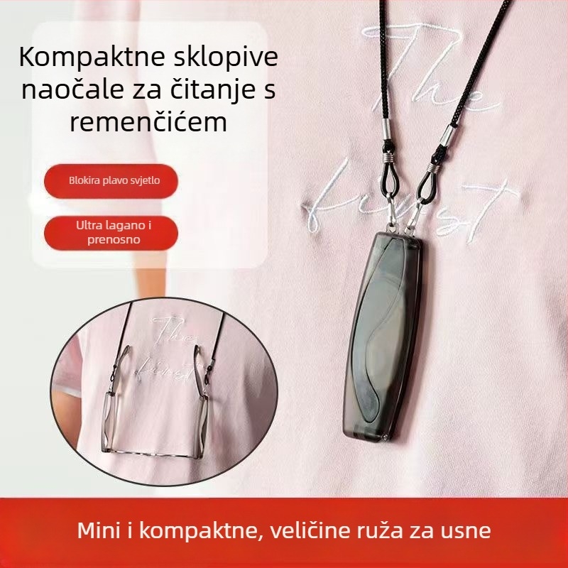 Naočale za čitanje, sklopne oko vrata, zaštita od plave svjetlosti, kompletni okvir, metalni okvir